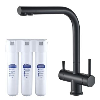 Смеситель для кухни Swedbe Selene Plus K8144BK в комплекте с фильтром Аквафор Кристалл чёрный